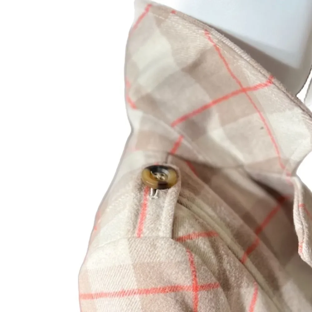 Pink & Beige Plaid Double Breasted Silk Lined Wool Peacoat NWOT